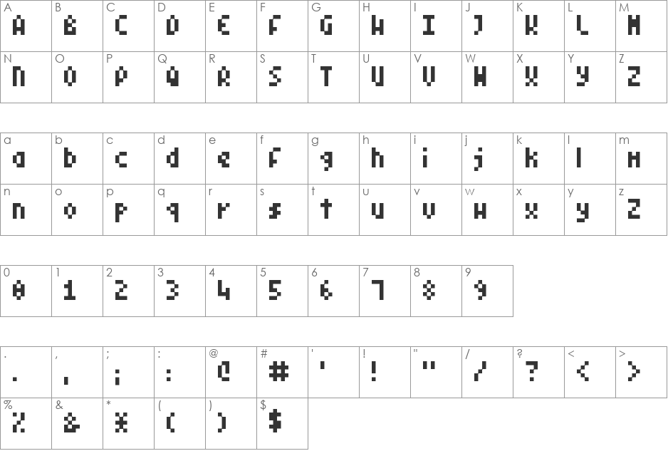 Pixel Symtext font character map preview
