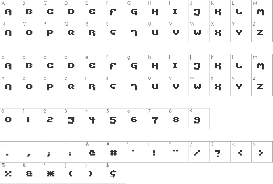 Pixel Technology font character map preview