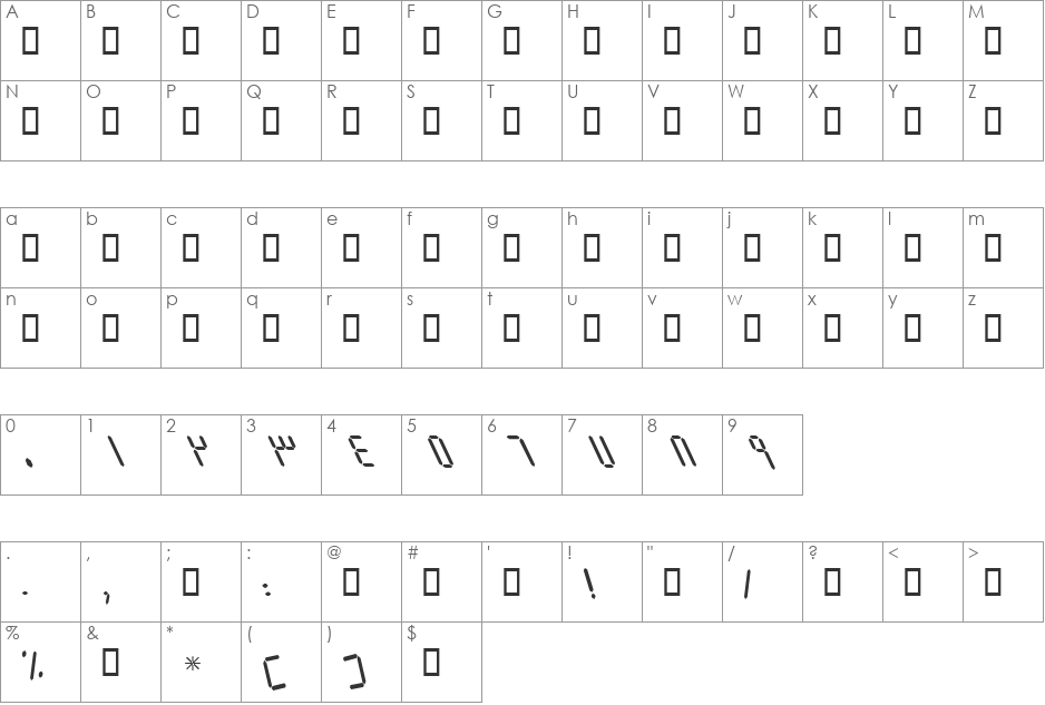 B Elm font character map preview