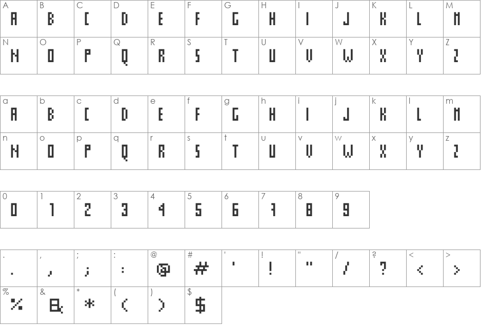 Pixelare font character map preview