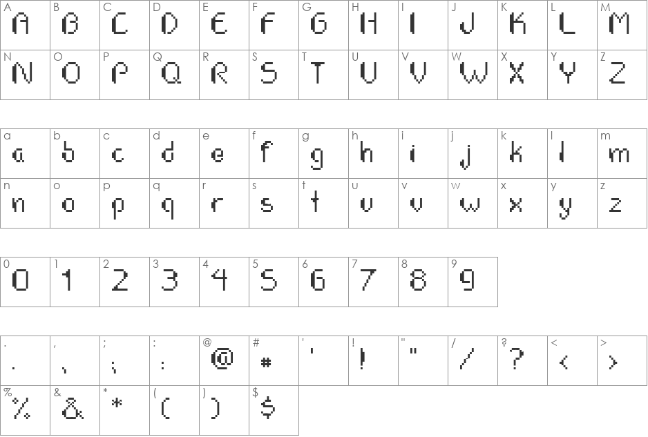 Pixelate Bass font character map preview