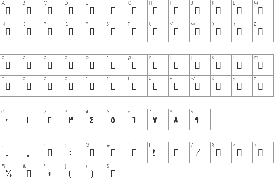 B Esfehan font character map preview