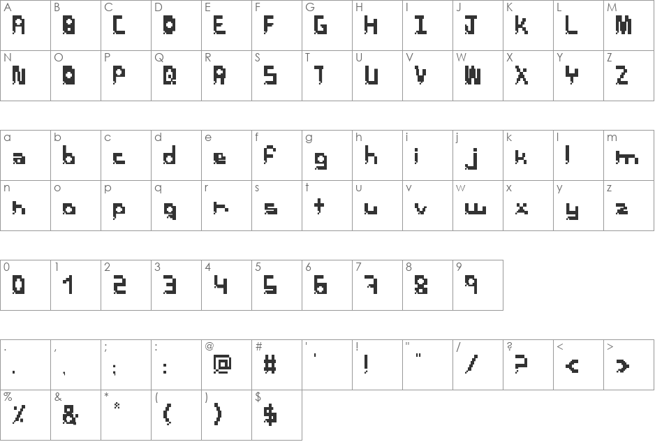 PixelBreack font character map preview