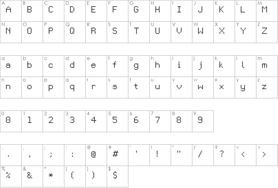 PixelCarnageMonoTT font character map preview
