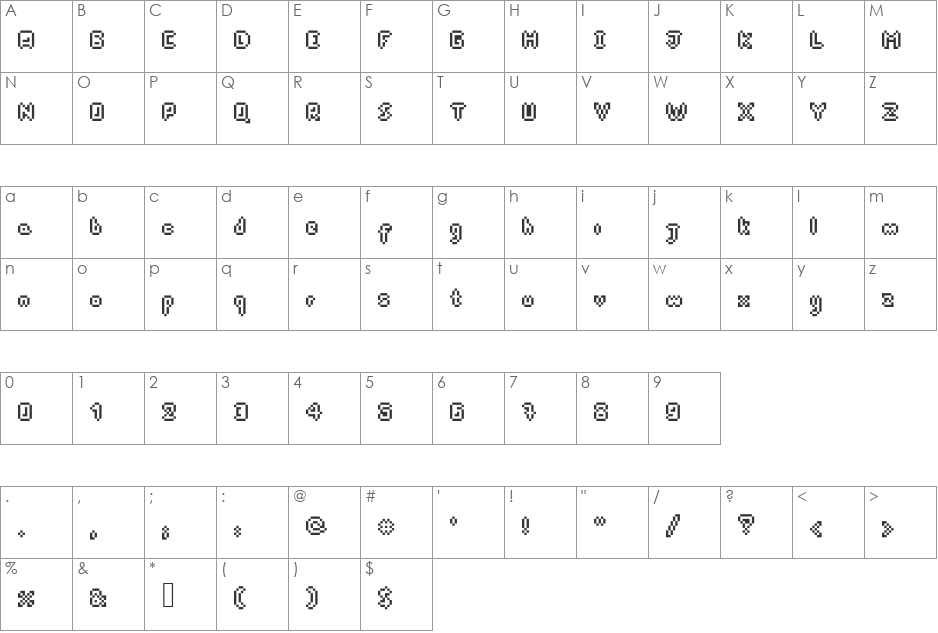 PixelDart font character map preview