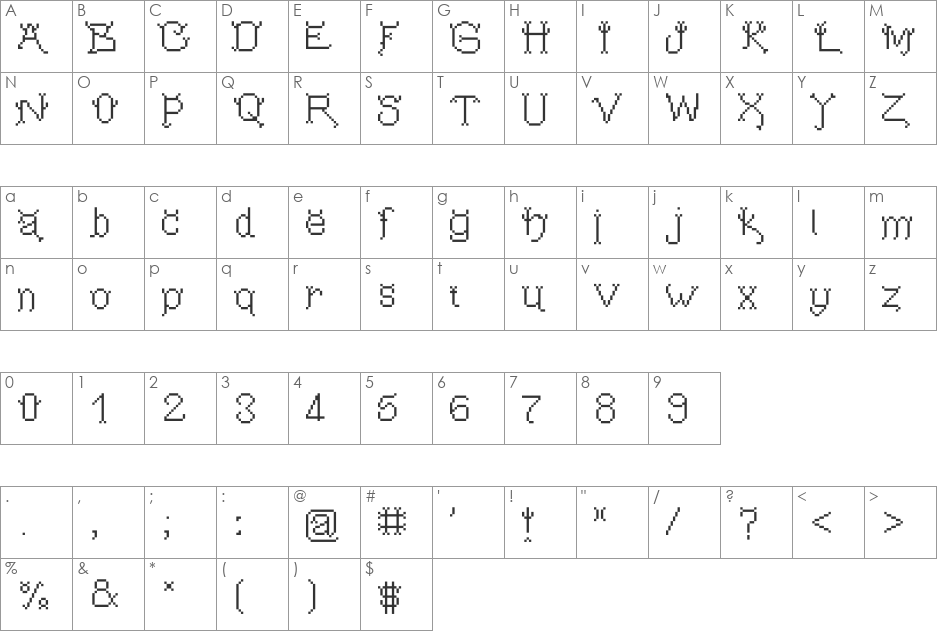 PixelDevilsdeal font character map preview