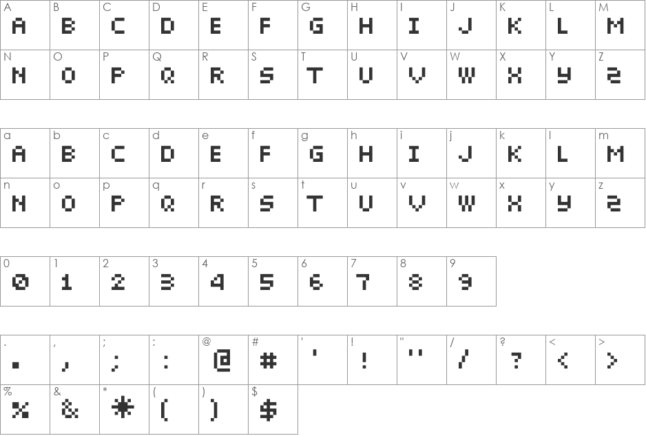 Pixelette font character map preview