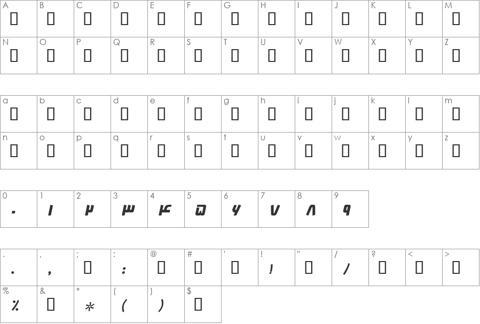 B Farnaz font character map preview