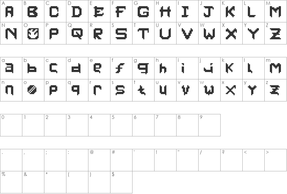 PixelFaceOnFire font character map preview
