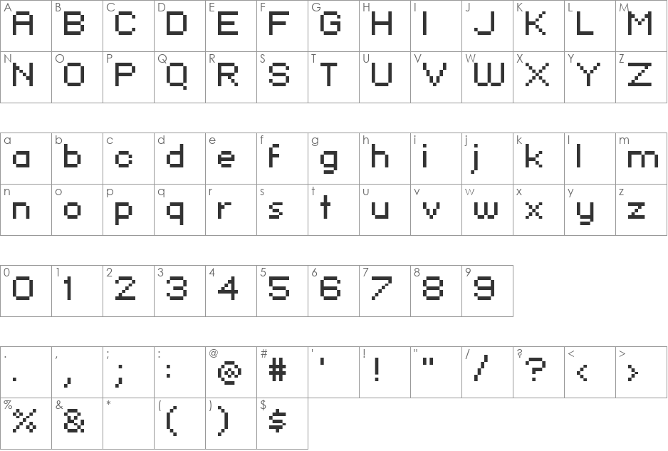 pixelFJ8pt1 font character map preview