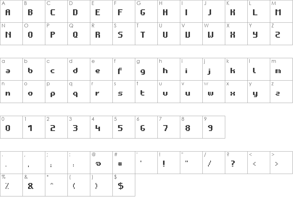 Pixelfont bold font character map preview