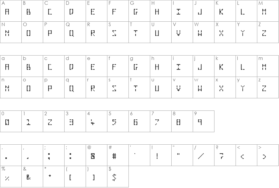 Pixelhole font character map preview