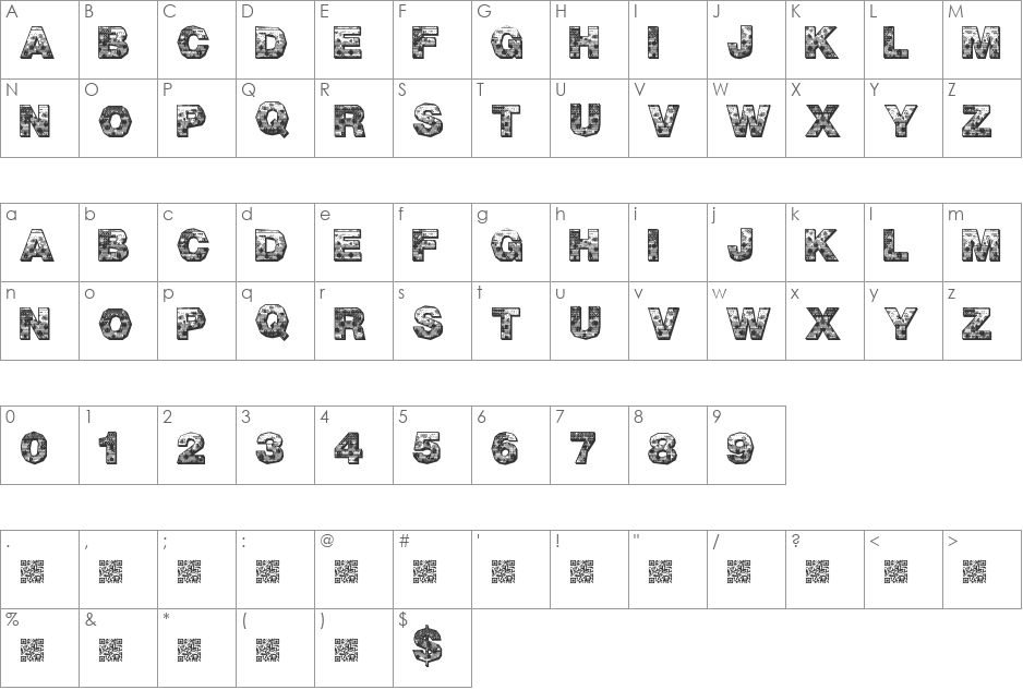 PixelHour font character map preview