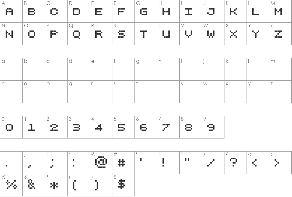 Pixelicious font character map preview