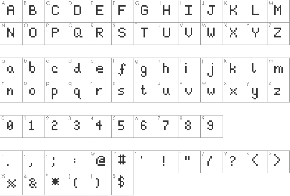 pixeljosh6 font character map preview