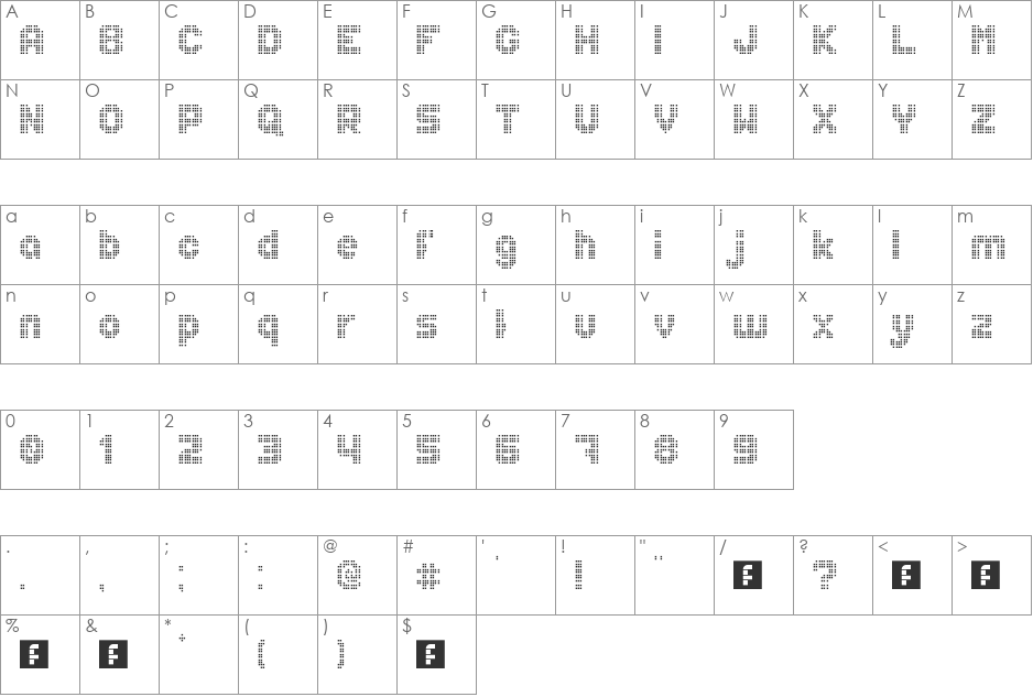 Pixelmatrix font character map preview
