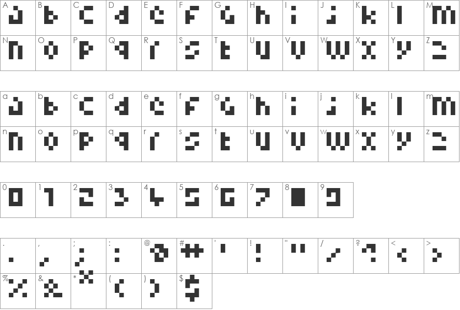 Pixelminimal font character map preview