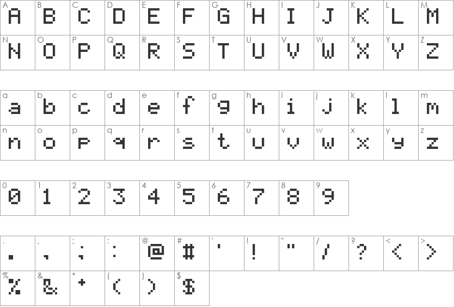 pixelmix bold font character map preview