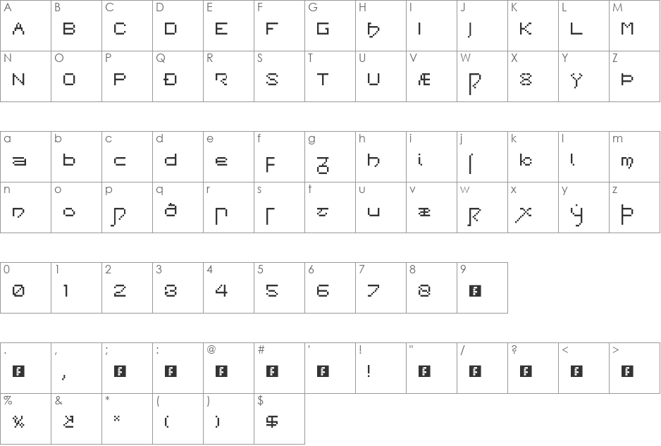 PixelOldEnglish font character map preview