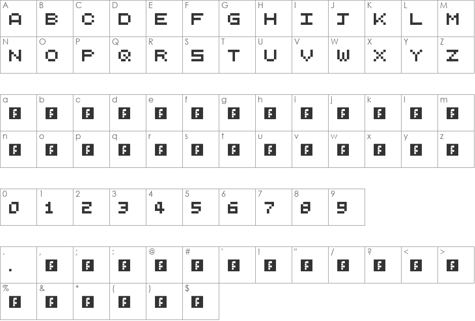 pixels font character map preview