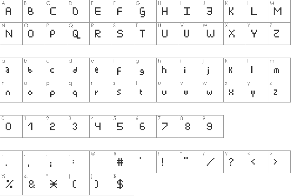 Pixelshit font character map preview