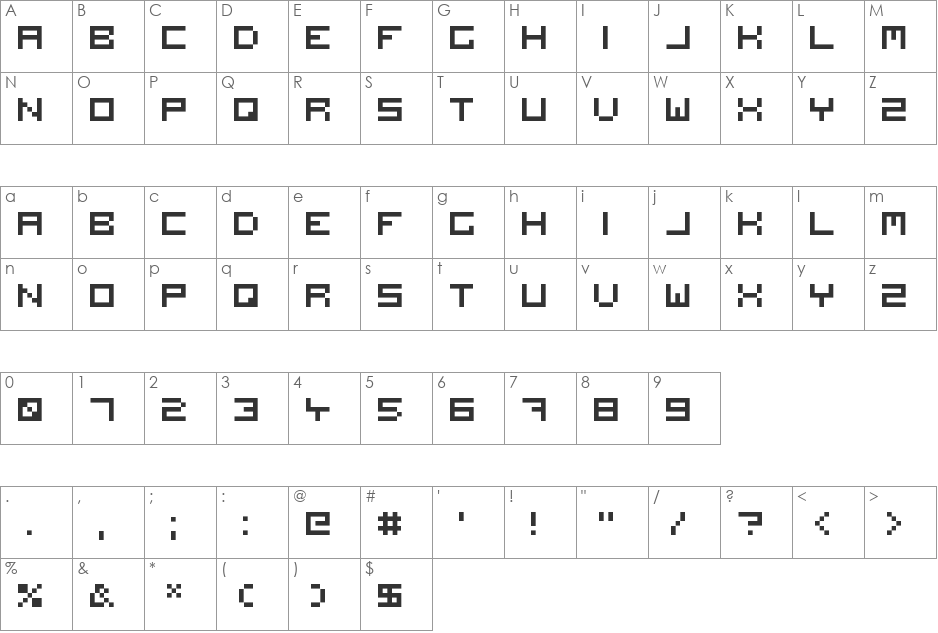 PixelSimple font character map preview