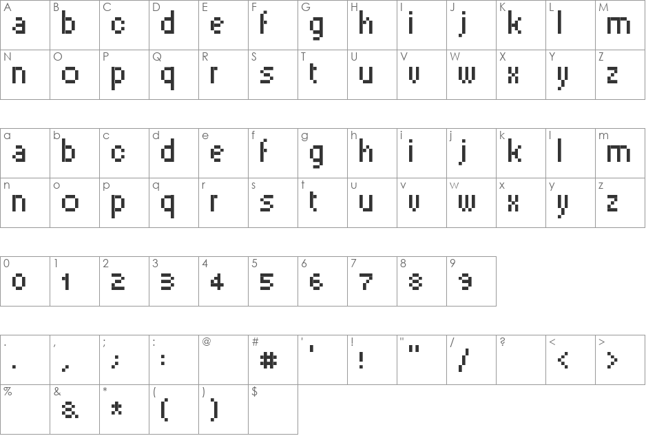 PixelSix14 font character map preview