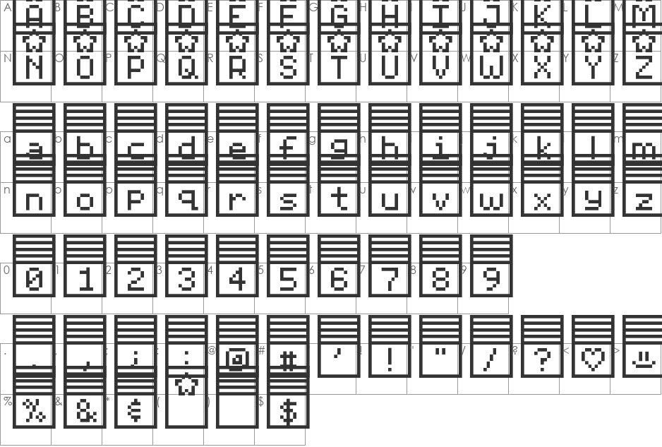 Pixelstars & Stripes font character map preview
