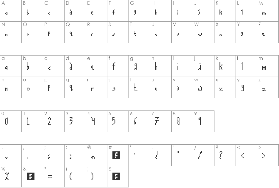 Pixelvine font character map preview