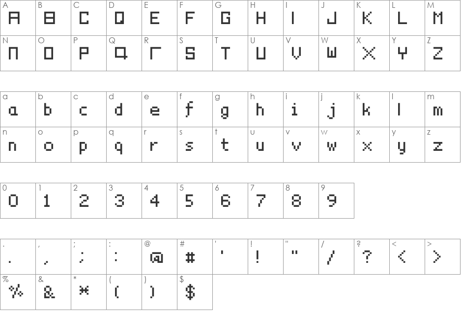 PixelYourLife font character map preview