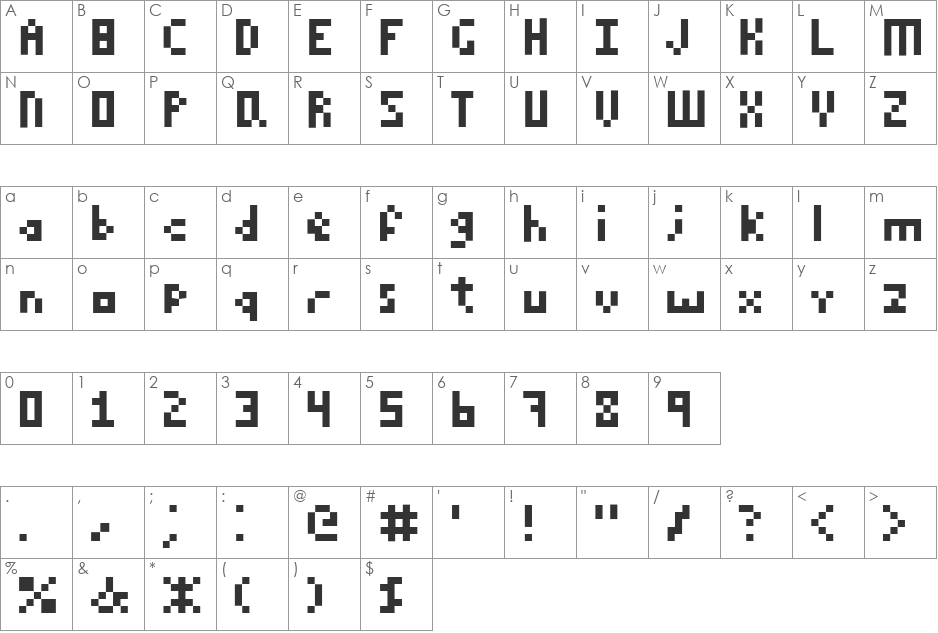 Pixelz font character map preview