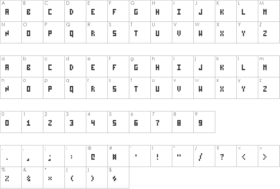 Pixelzim font character map preview