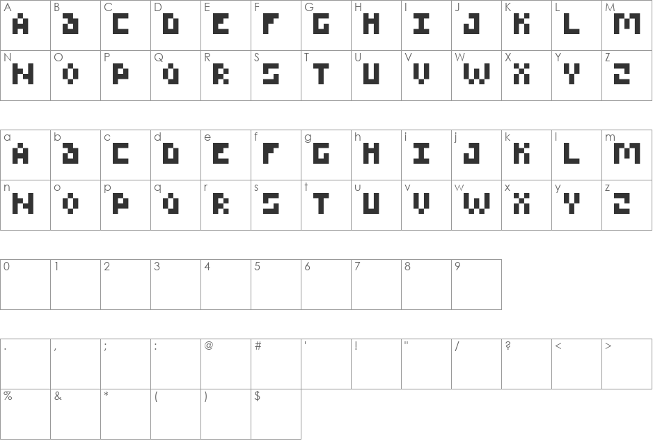 Pixette font character map preview