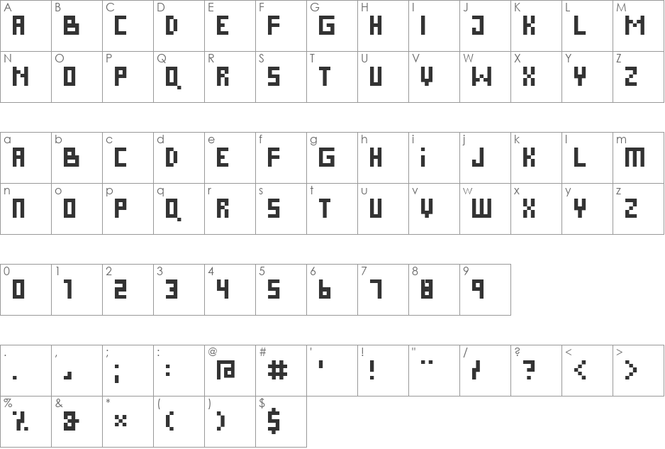 Pixies font character map preview