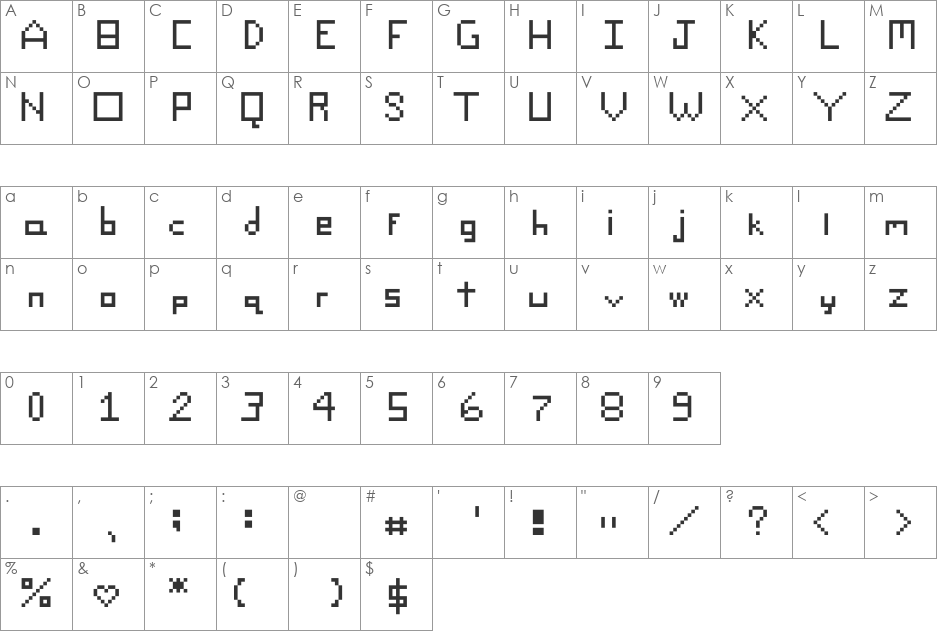 Pixified font character map preview