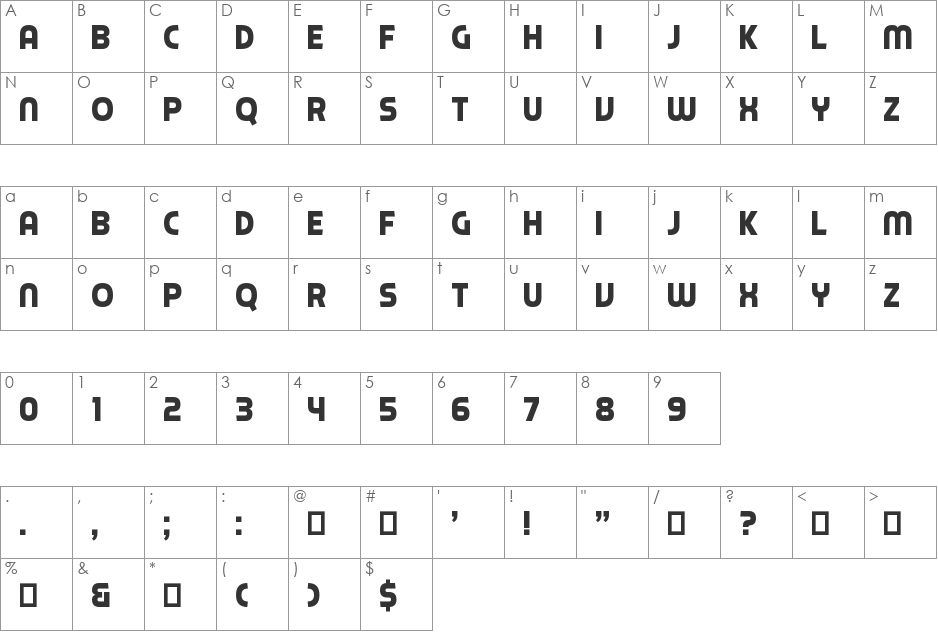 Piximisa font character map preview