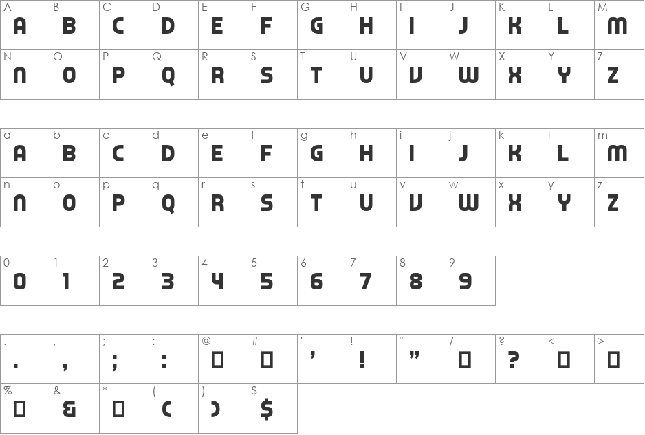 Piximisa font character map preview