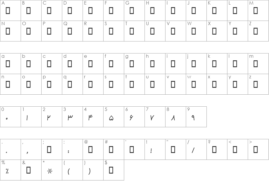 B Kamran font character map preview