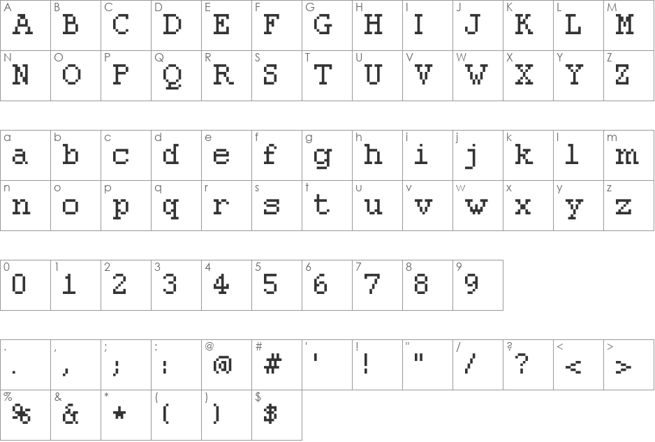 pixolde font character map preview