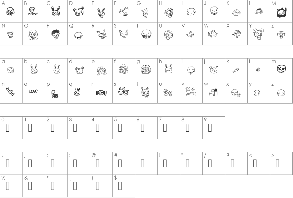 pixopop roughcut font character map preview