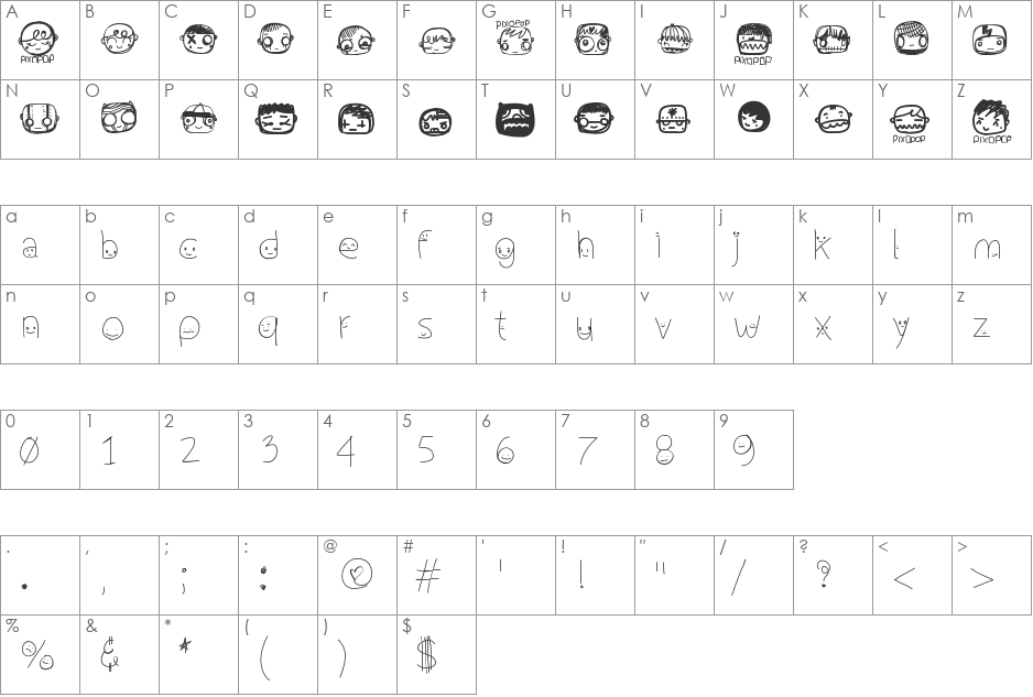 PixopopConfusion font character map preview