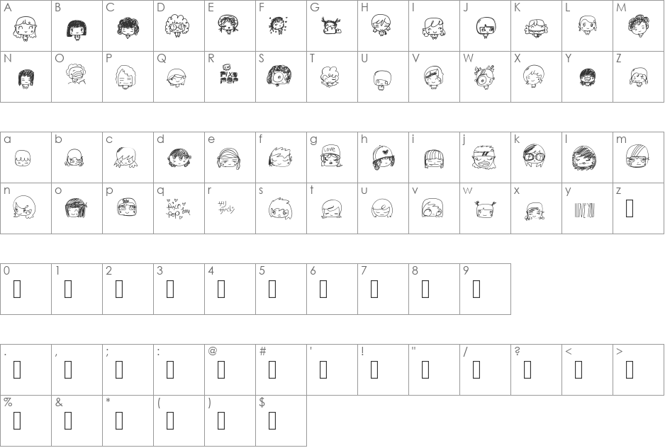 PixopopKawaiiGirls font character map preview