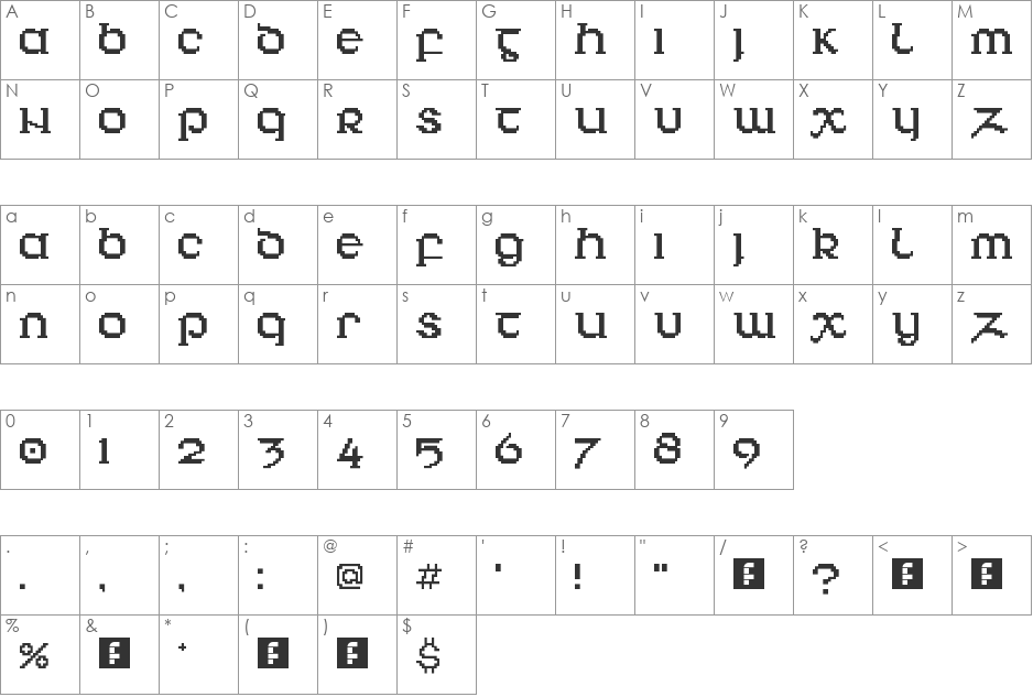 Pixular font character map preview