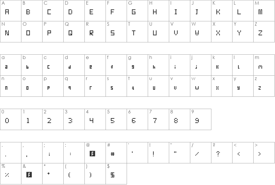 Pixur font character map preview