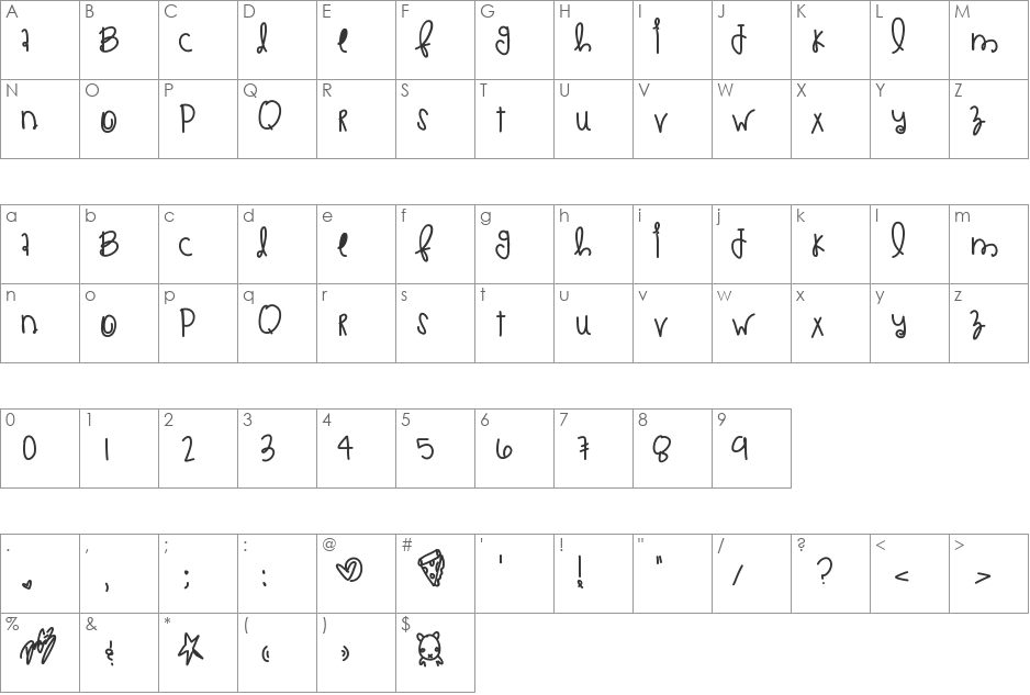 PizzaAndBreadsticks font character map preview