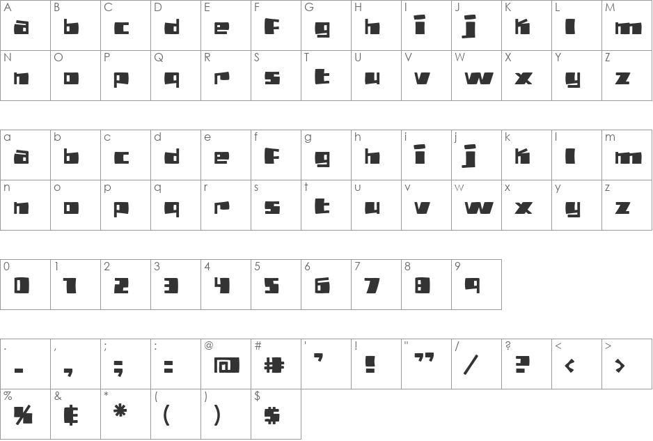 PizzaBot font character map preview