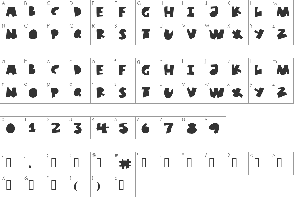 PizzaDude font character map preview