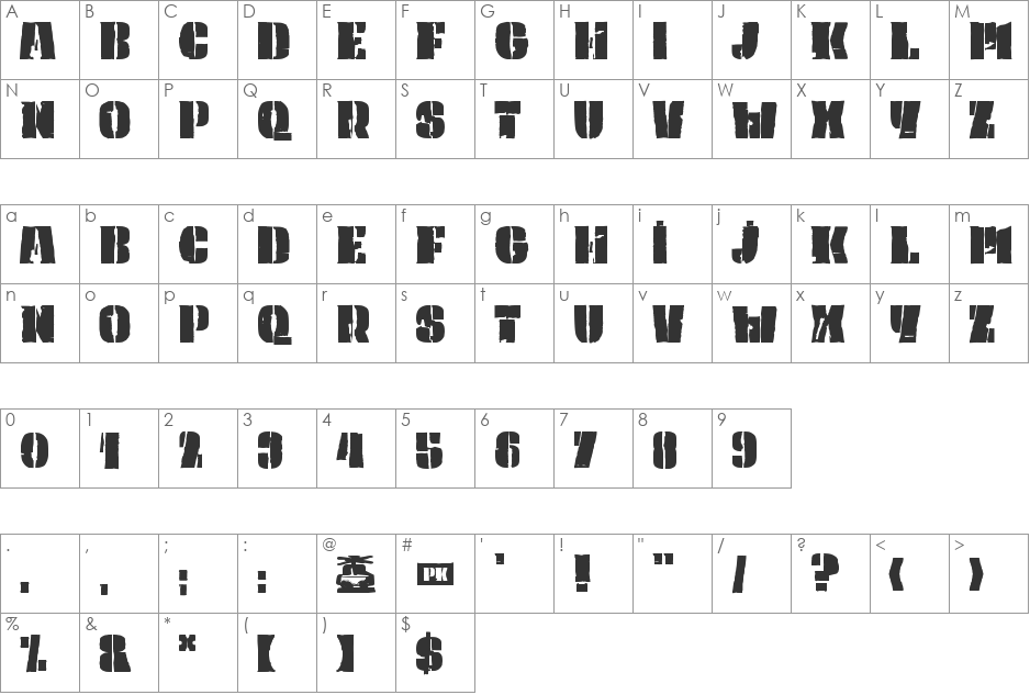 PK Captain font character map preview