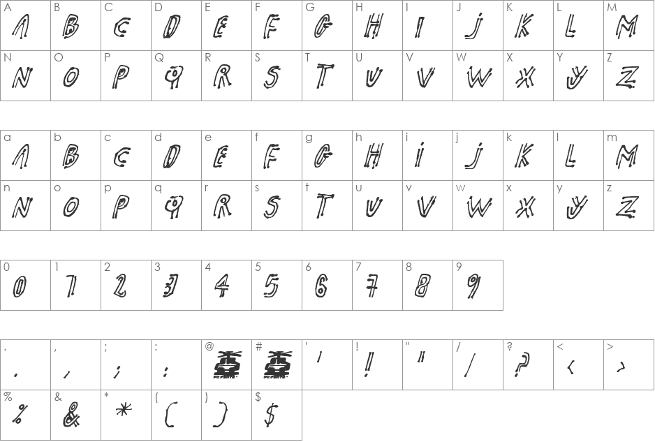 pk shaman font character map preview