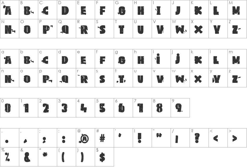 PKco font character map preview
